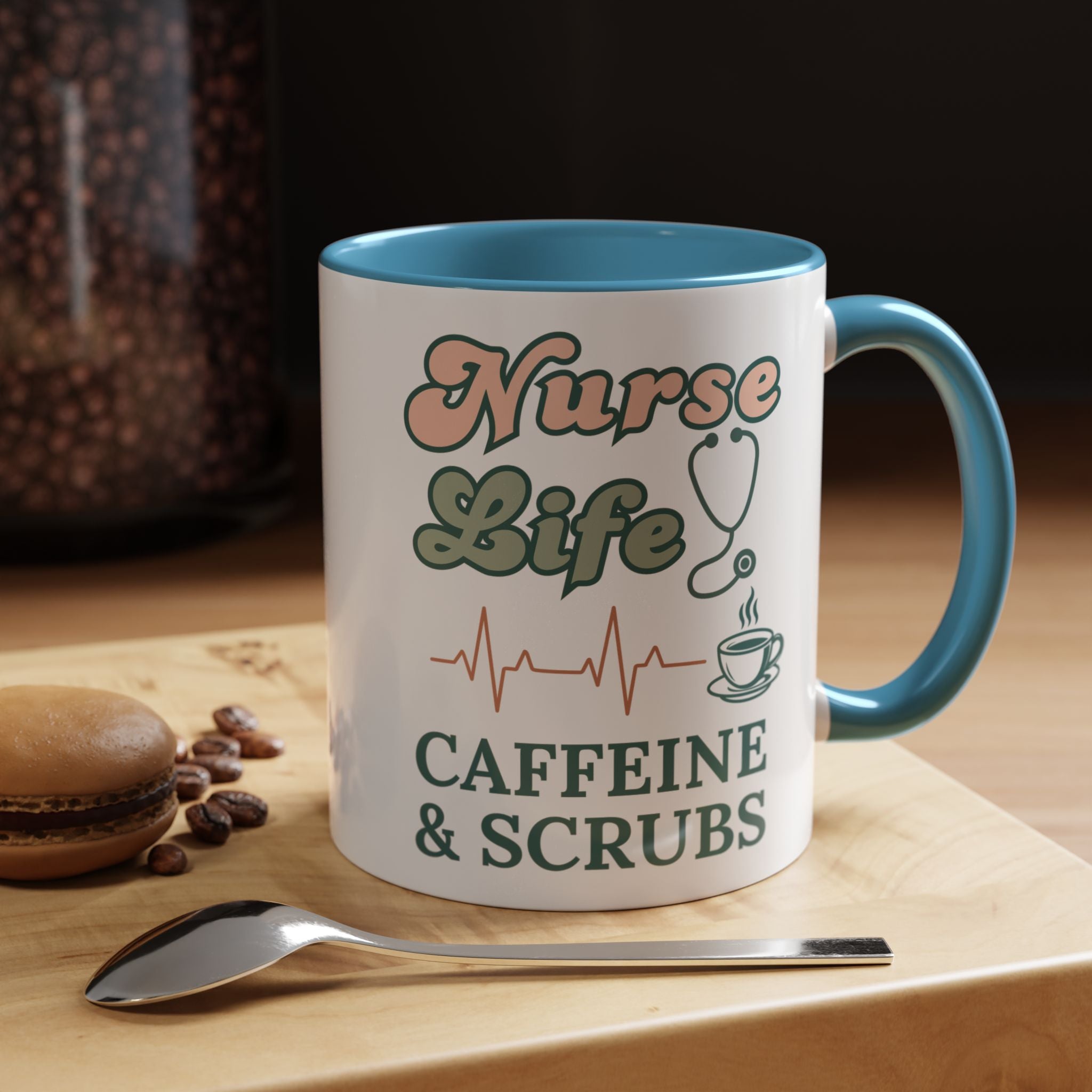 Nurse Life Coffee Mug — "Caffeine & Scrubs" Accent Ceramic Mug