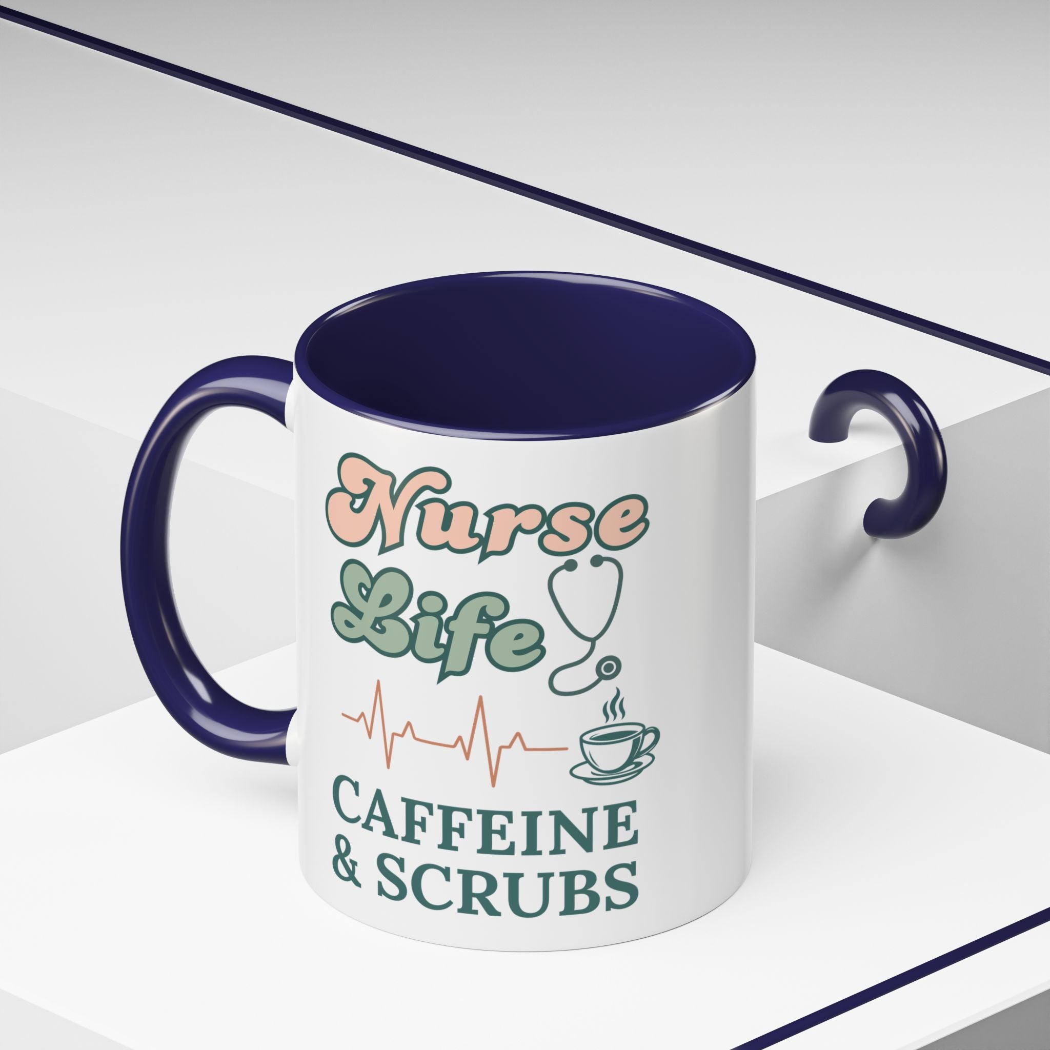 Nurse Life Coffee Mug — "Caffeine & Scrubs" Accent Ceramic Mug