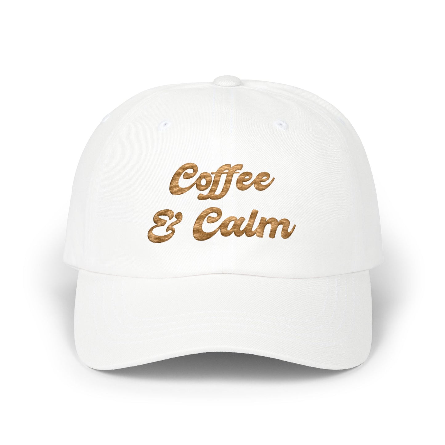 Dad Cap — "Coffee & Calm" Minimalist Embroidered Baseball Coffee Lover Cap