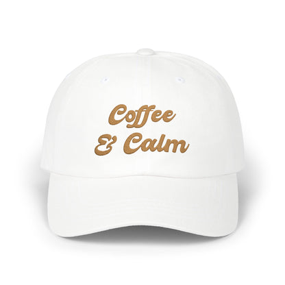 Dad Cap — "Coffee & Calm" Minimalist Embroidered Baseball Coffee Lover Cap