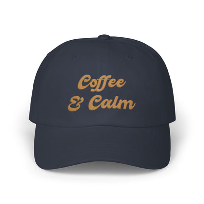 Dad Cap — "Coffee & Calm" Minimalist Embroidered Baseball Coffee Lover Cap