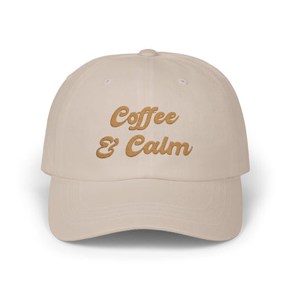 Dad Cap — "Coffee & Calm" Minimalist Embroidered Baseball Coffee Lover Cap