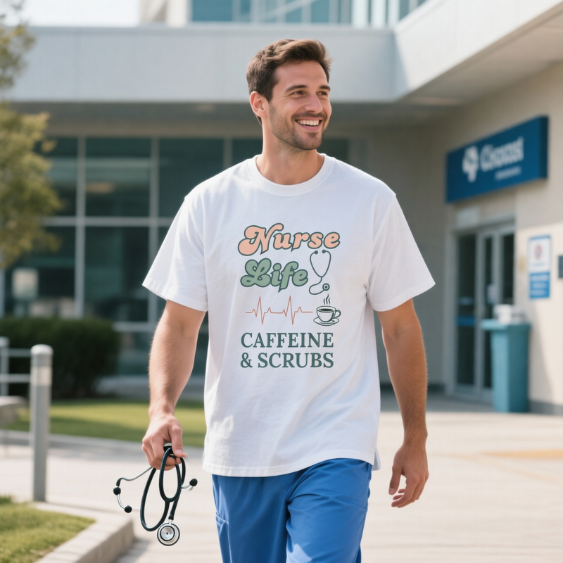 Nurse Life T-Shirt — Caffeine & Scrubs Graphic Tee for Nurses