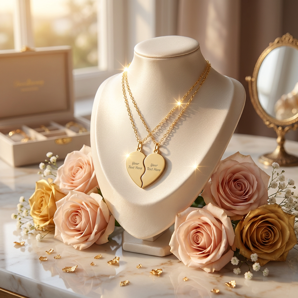 Engravable Break Apart Heart Necklace Set | Split Heart Pendant | Personalized Name Neckalce | Custom Jewelry