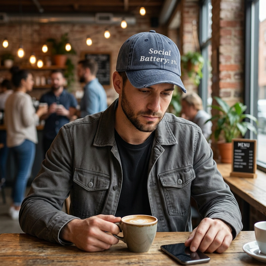Social Battery 1% Hat Funny Introvert Personalized Text Embroidered Vintage Cap