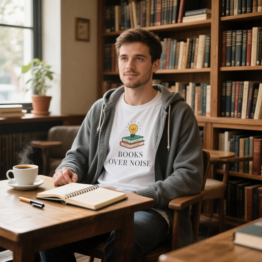 Books Over Noise T Shirt Minimalist Reader Tee Book Lover Shirt Introvert Aesthetic Tee