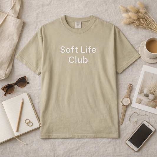 Soft Life Club T Shirt Minimalist Aesthetic Tee Neutral Quote Shirt Cozy Self Care Shirt