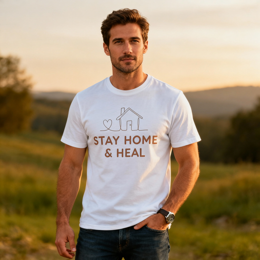 Stay Home and Heal T Shirt Cozy Life Collection Self Care Tee Minimalist Quote Shirt