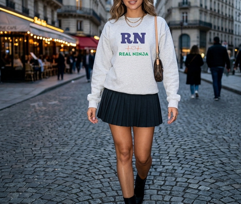 RN Real Ninja Sweatshirt - Nurse RN Graphic Crewneck