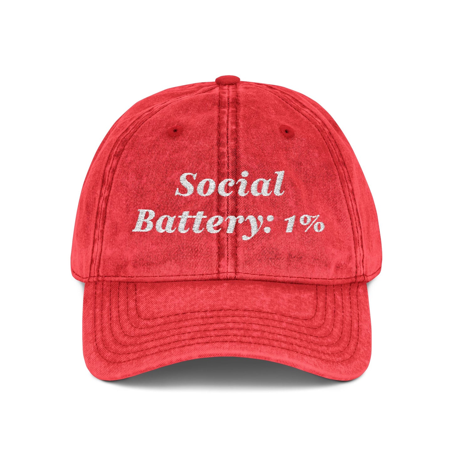 Social Battery 1% Hat Funny Introvert Personalized Text Embroidered Vintage Cap