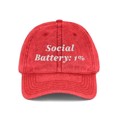 Social Battery 1% Hat Funny Introvert Personalized Text Embroidered Vintage Cap