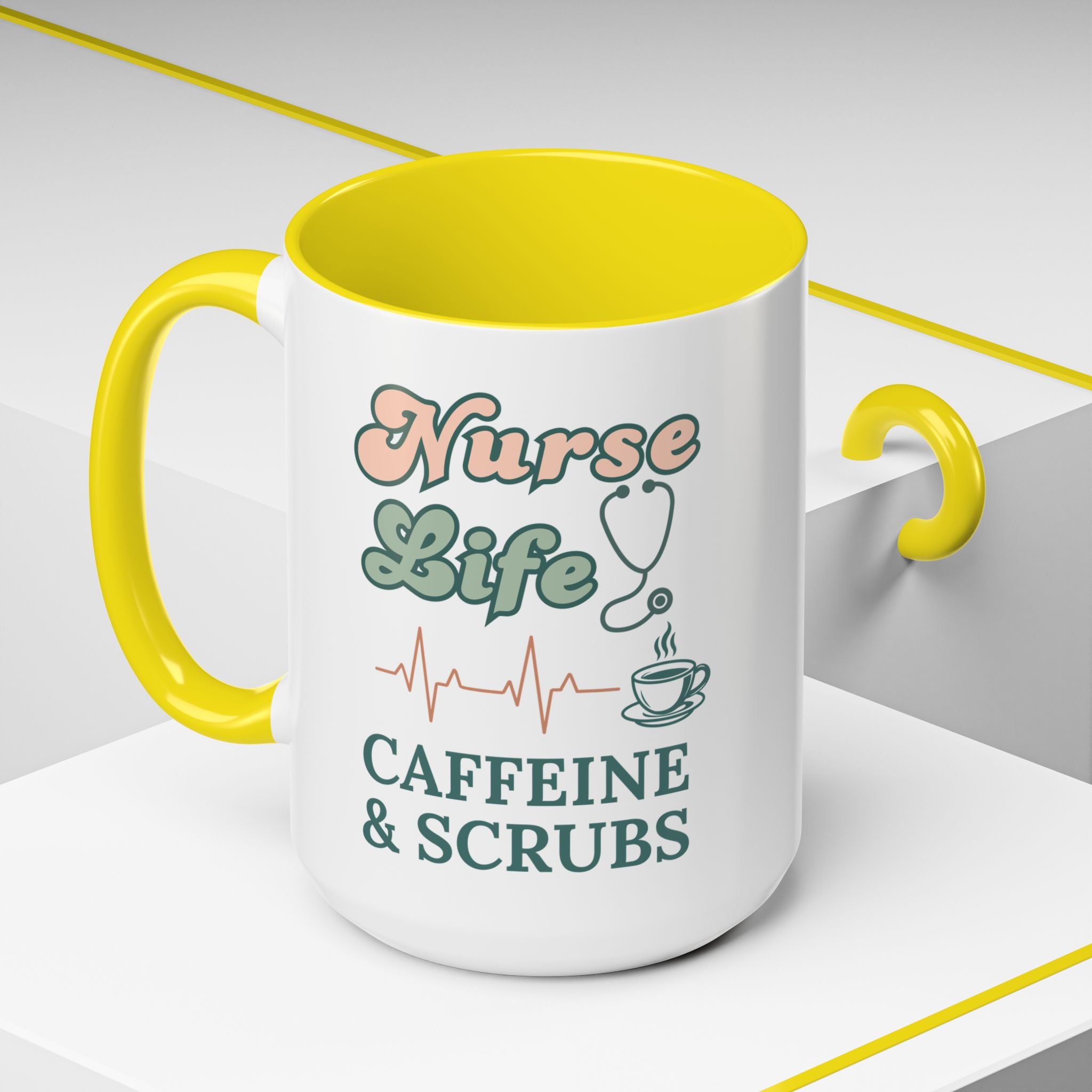 Nurse Life Coffee Mug — "Caffeine & Scrubs" Accent Ceramic Mug