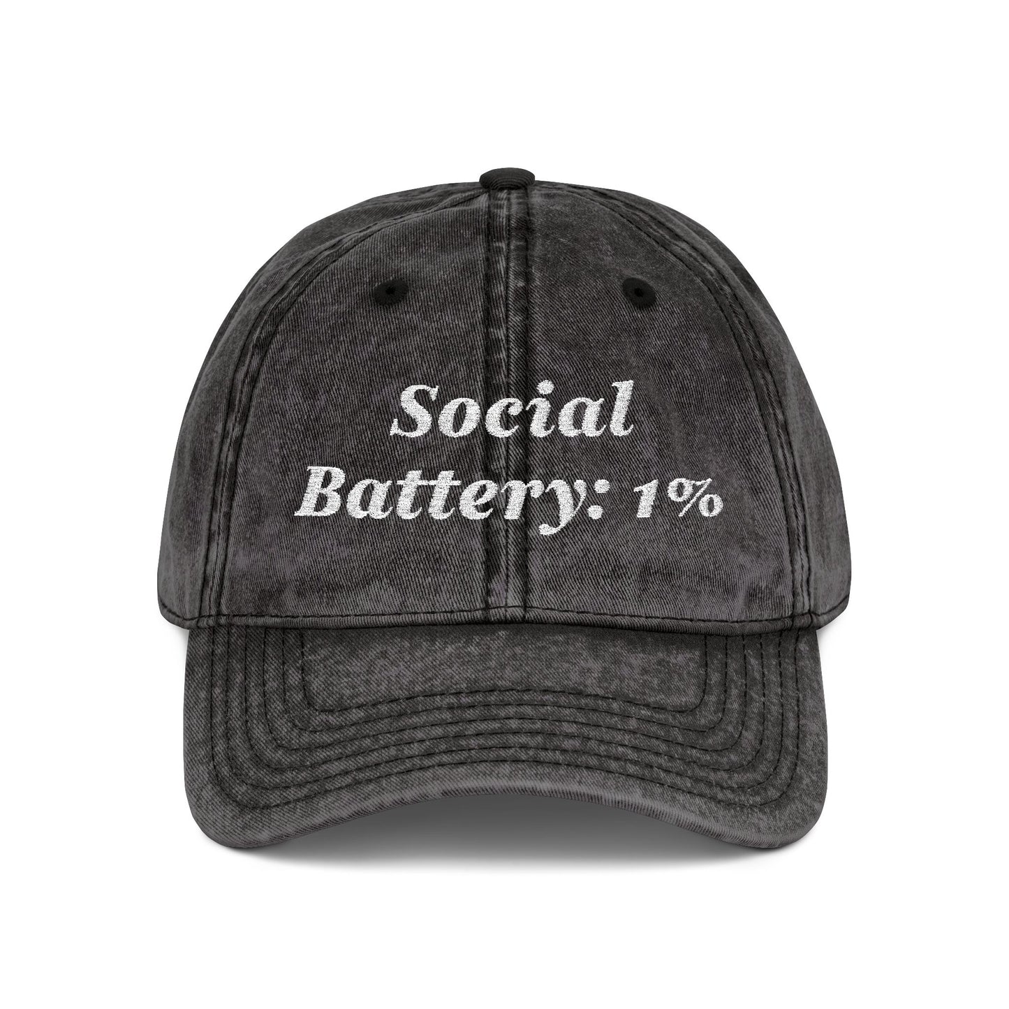 Social Battery 1% Hat Funny Introvert Personalized Text Embroidered Vintage Cap
