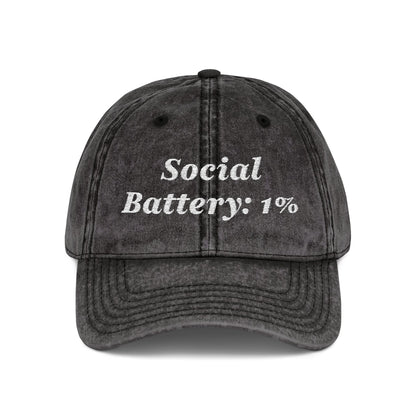 Social Battery 1% Hat Funny Introvert Personalized Text Embroidered Vintage Cap