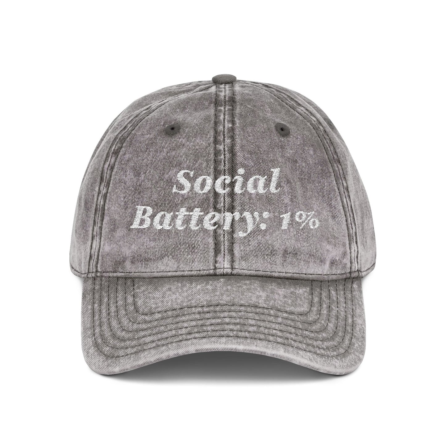 Social Battery 1% Hat Funny Introvert Personalized Text Embroidered Vintage Cap
