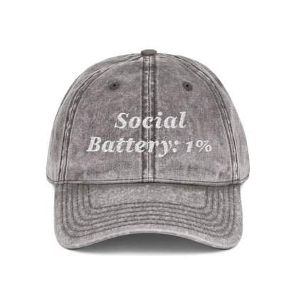 Social Battery 1% Hat Funny Introvert Personalized Text Embroidered Vintage Cap