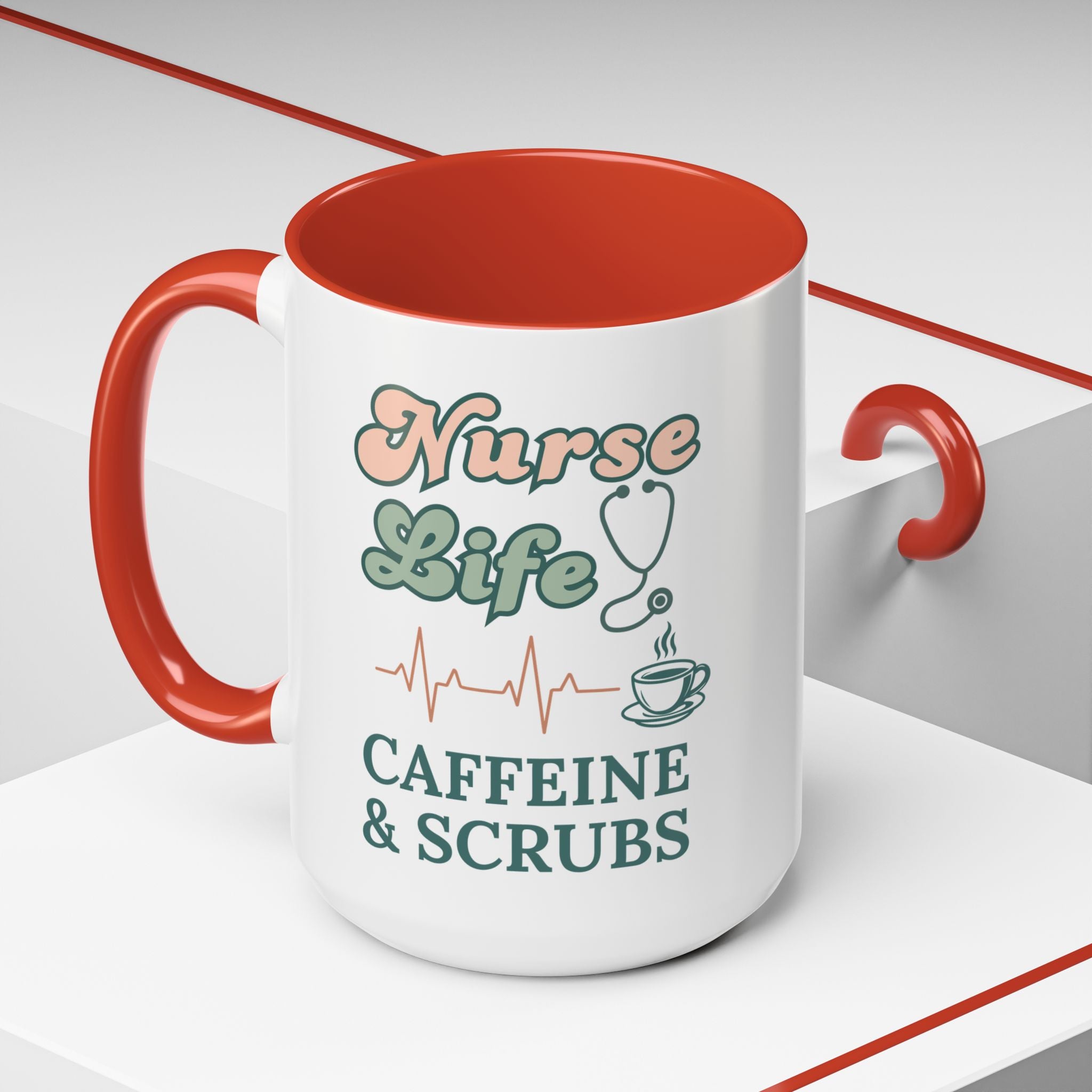 Nurse Life Coffee Mug — "Caffeine & Scrubs" Accent Ceramic Mug