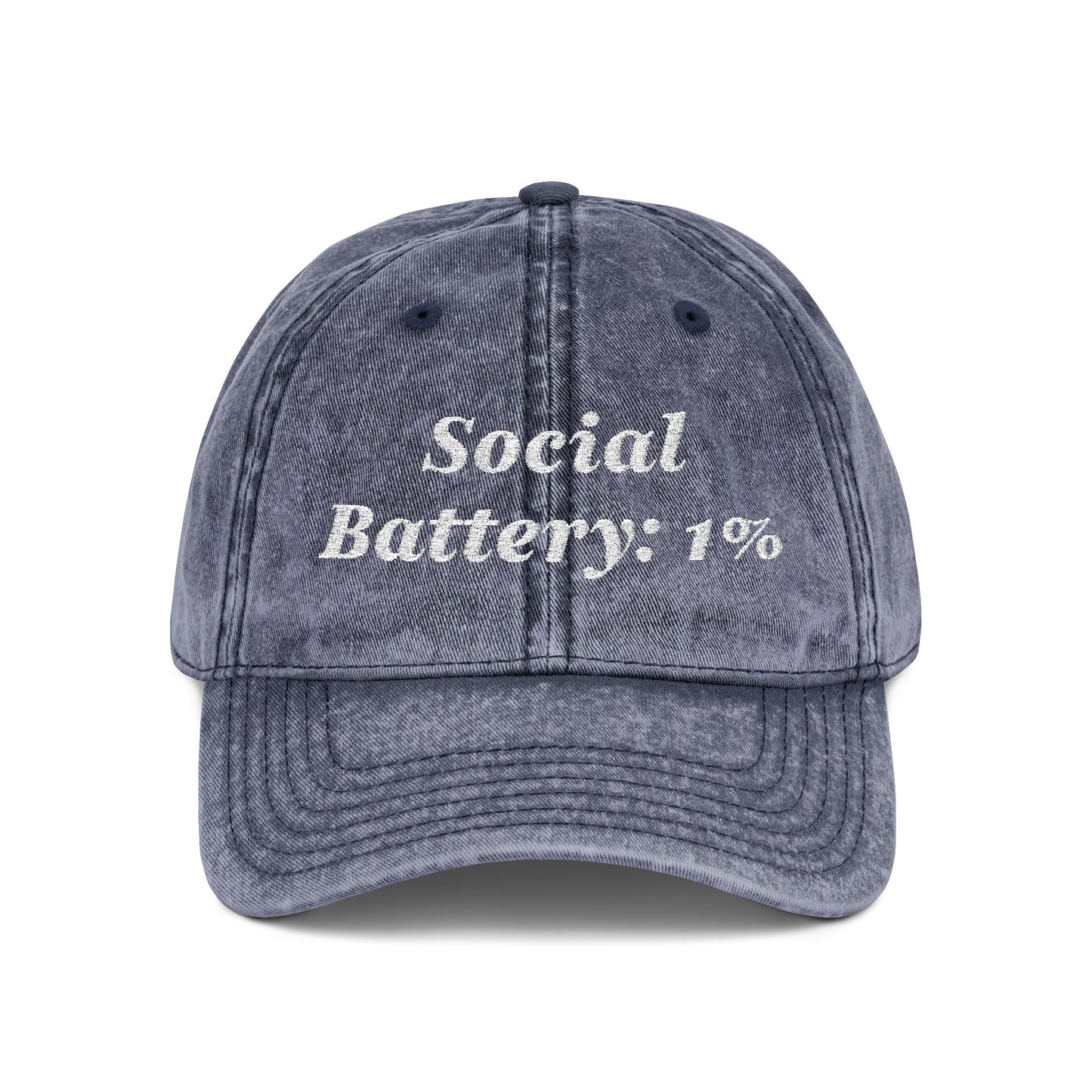 Social Battery 1% Hat Funny Introvert Personalized Text Embroidered Vintage Cap