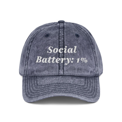 Social Battery 1% Hat Funny Introvert Personalized Text Embroidered Vintage Cap