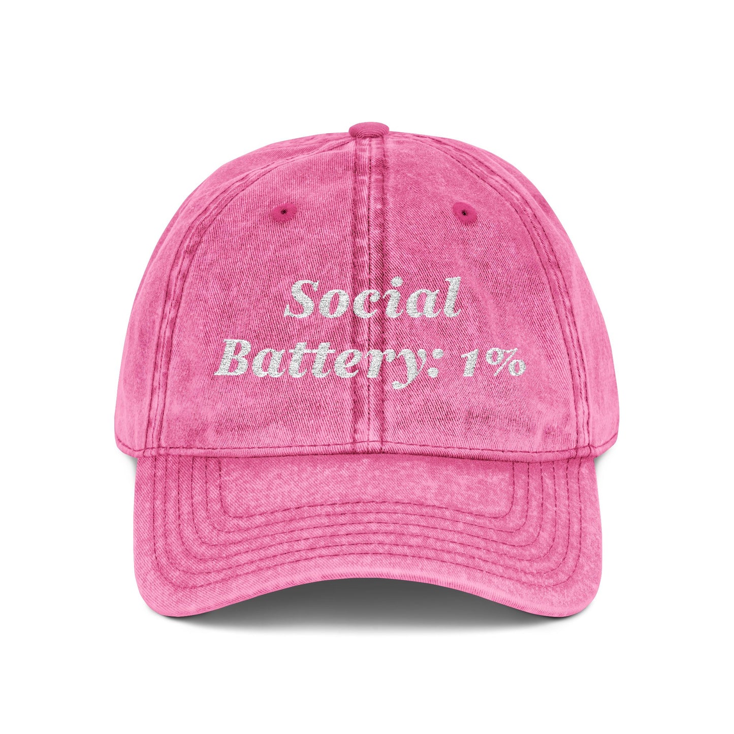 Social Battery 1% Hat Funny Introvert Personalized Text Embroidered Vintage Cap