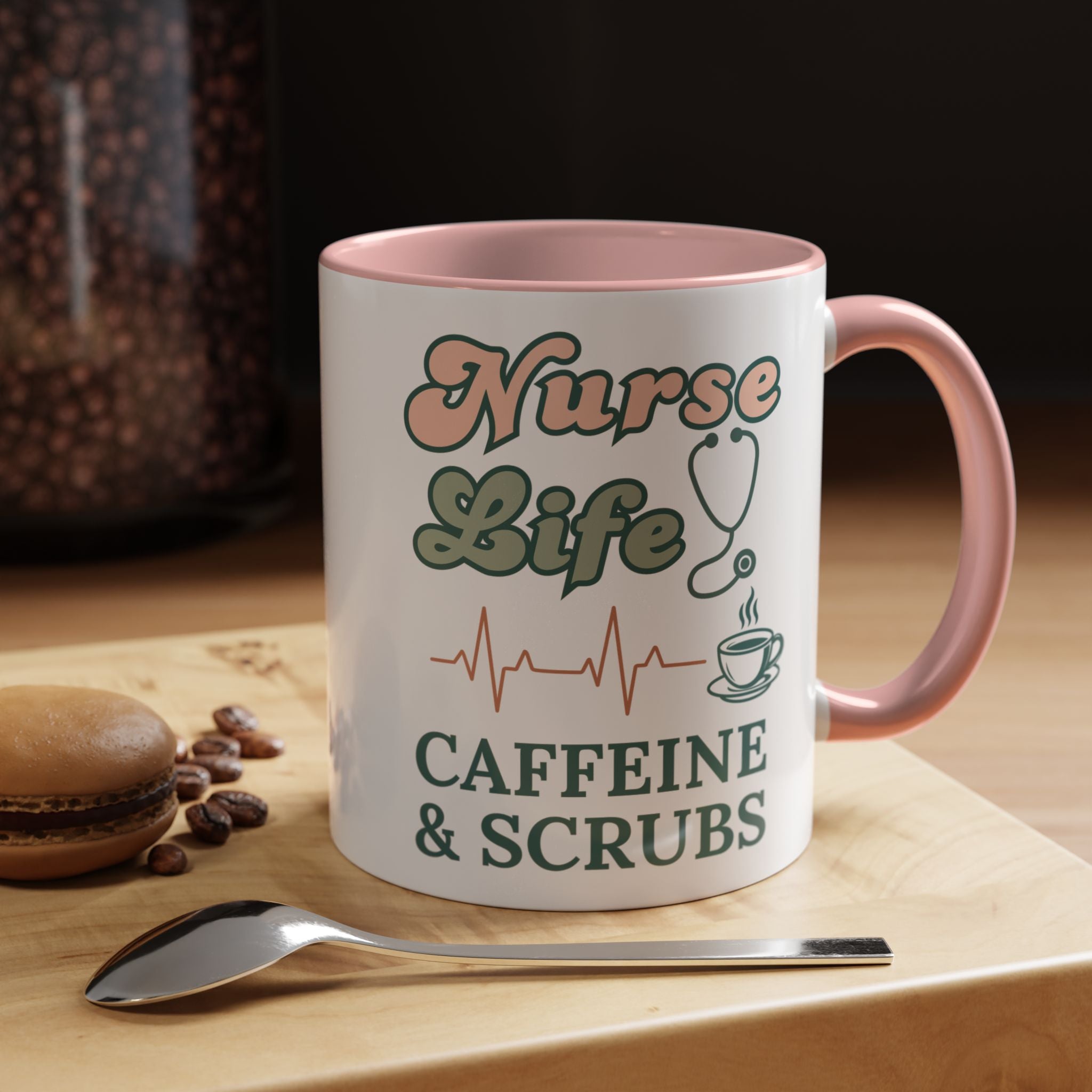 Nurse Life Coffee Mug — "Caffeine & Scrubs" Accent Ceramic Mug