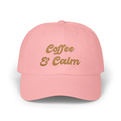 Dad Cap — "Coffee & Calm" Minimalist Embroidered Baseball Coffee Lover Cap